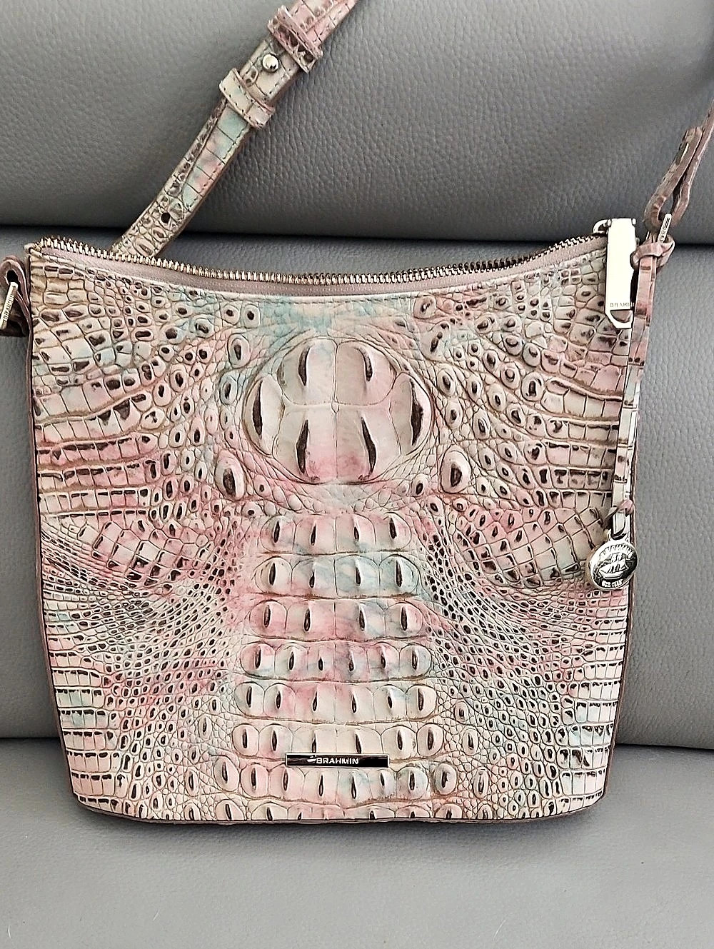 Brahmin Katie Crossbody Pink & Brown Crocodile Embossed NWT